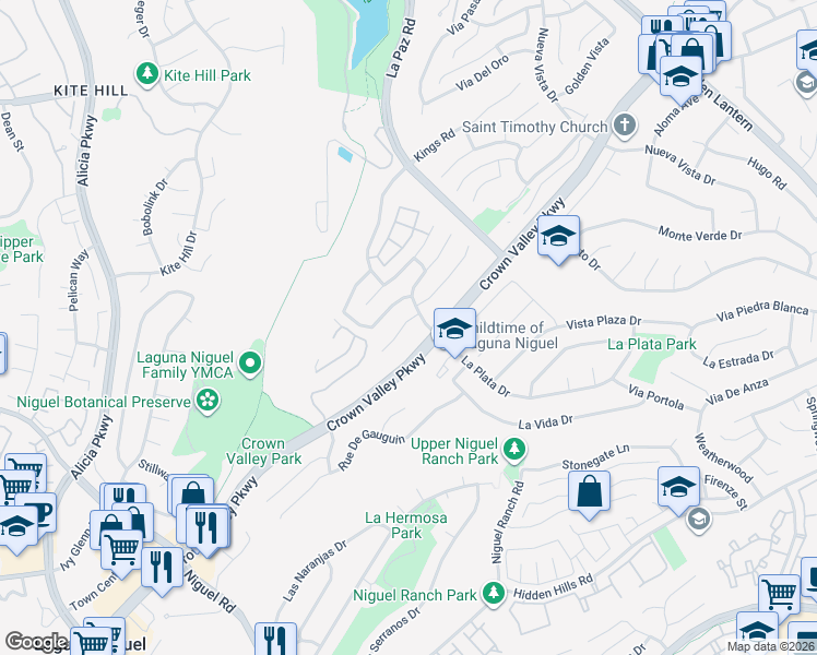map of restaurants, bars, coffee shops, grocery stores, and more near 29526 Crown Creek in Laguna Niguel