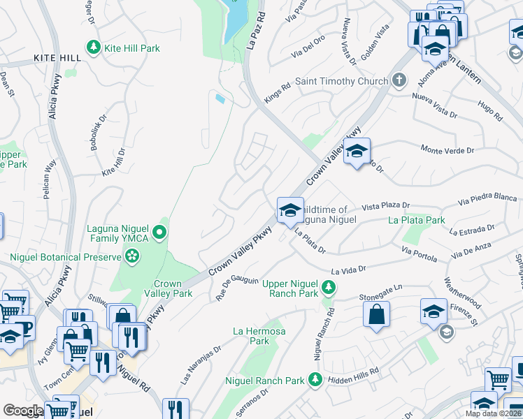 map of restaurants, bars, coffee shops, grocery stores, and more near 29526 Crown Creek in Laguna Niguel