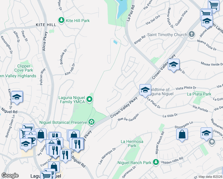 map of restaurants, bars, coffee shops, grocery stores, and more near 24335 Park Place Drive in Laguna Niguel