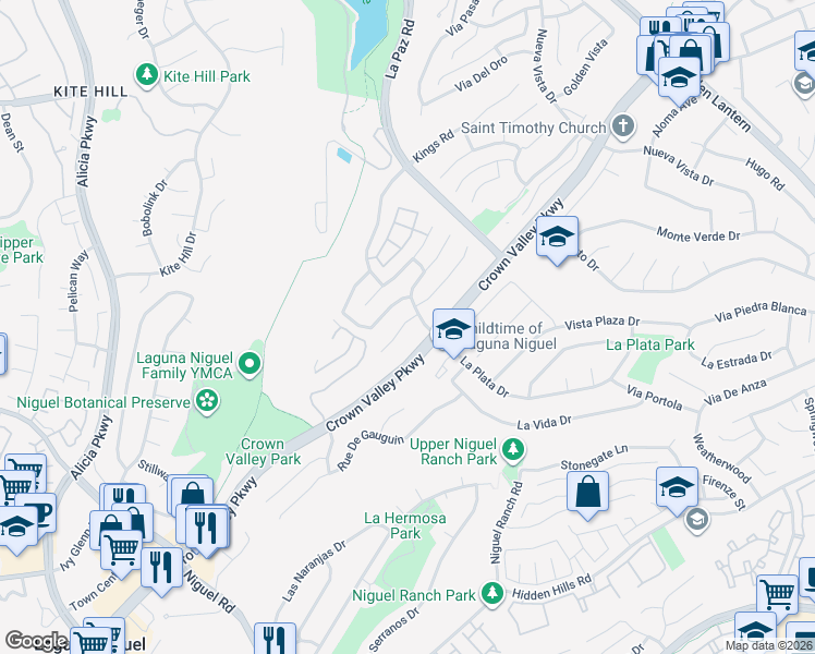 map of restaurants, bars, coffee shops, grocery stores, and more near 29512 Crown Creek in Laguna Niguel