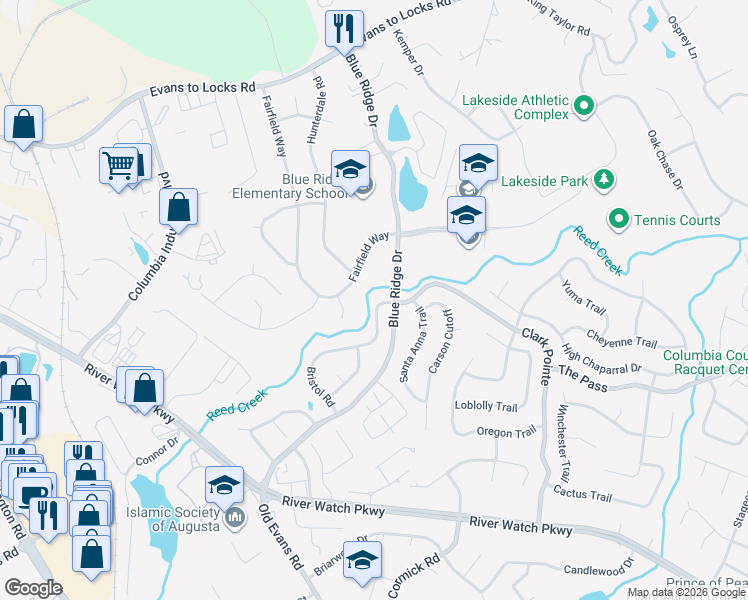map of restaurants, bars, coffee shops, grocery stores, and more near 456 Bristol Road in Martinez