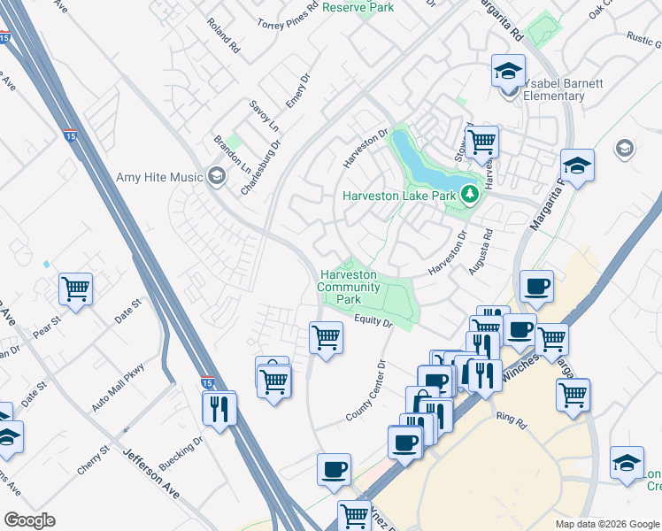 map of restaurants, bars, coffee shops, grocery stores, and more near 28580 Dalton Road in Temecula