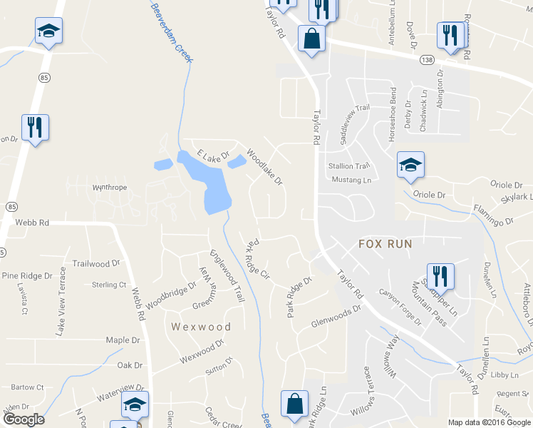 map of restaurants, bars, coffee shops, grocery stores, and more near 8109 Woodlake Drive in Riverdale