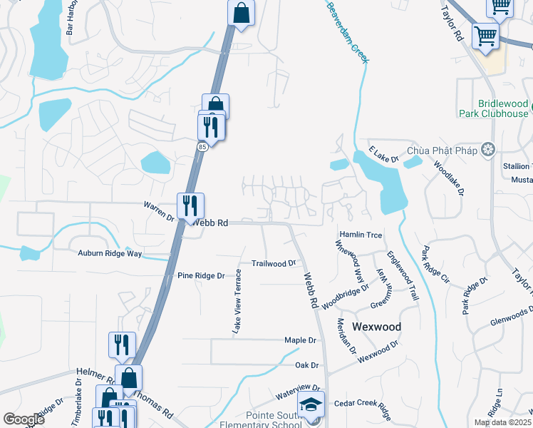 map of restaurants, bars, coffee shops, grocery stores, and more near 100 Wynthrope Lane in Riverdale