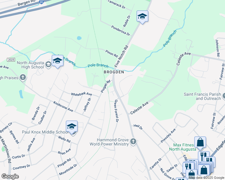 map of restaurants, bars, coffee shops, grocery stores, and more near West Five Notch Road in North Augusta