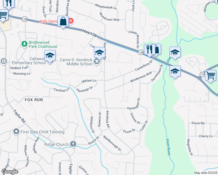 map of restaurants, bars, coffee shops, grocery stores, and more near 162 West Windemere Way in Jonesboro
