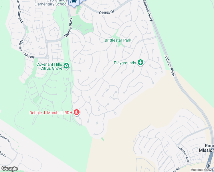 map of restaurants, bars, coffee shops, grocery stores, and more near 1 Broken Arrow Street in Ladera Ranch
