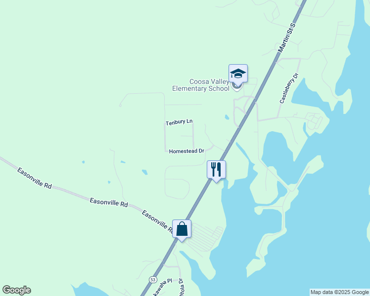 map of restaurants, bars, coffee shops, grocery stores, and more near 240 Homestead Drive in Pell City