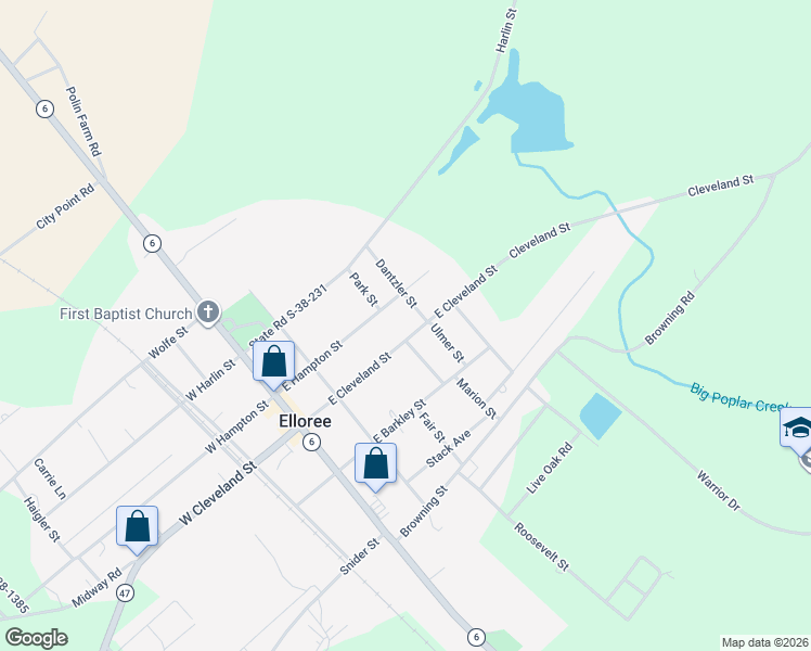 map of restaurants, bars, coffee shops, grocery stores, and more near 2410 Cleveland St in Elloree