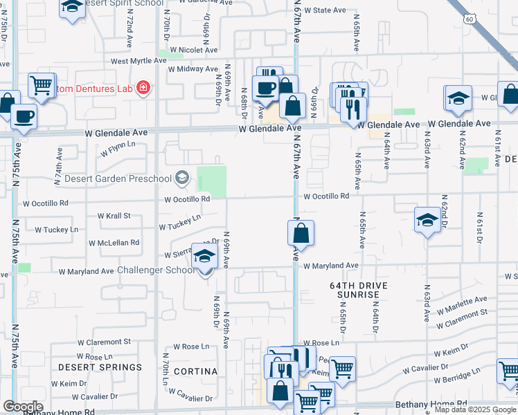 map of restaurants, bars, coffee shops, grocery stores, and more near 6801 North 67th Avenue in Glendale