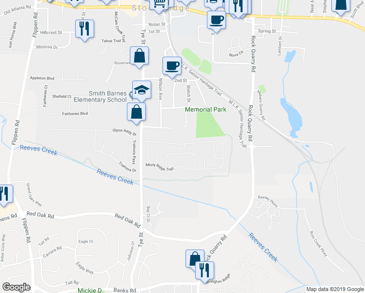 map of restaurants, bars, coffee shops, grocery stores, and more near 650 Windy Way in Stockbridge