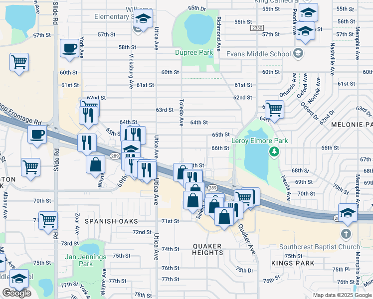 map of restaurants, bars, coffee shops, grocery stores, and more near 4619 66th Street in Lubbock