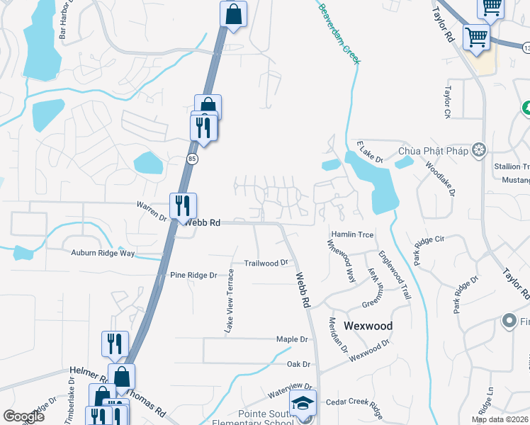 map of restaurants, bars, coffee shops, grocery stores, and more near 100 Wynthrope Lane in Riverdale
