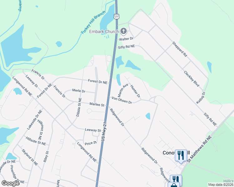 map of restaurants, bars, coffee shops, grocery stores, and more near 3229 Martin Avenue in Orangeburg