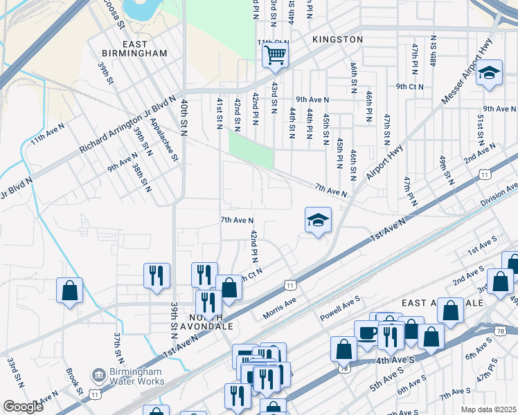 map of restaurants, bars, coffee shops, grocery stores, and more near 749 41st Street North in Birmingham