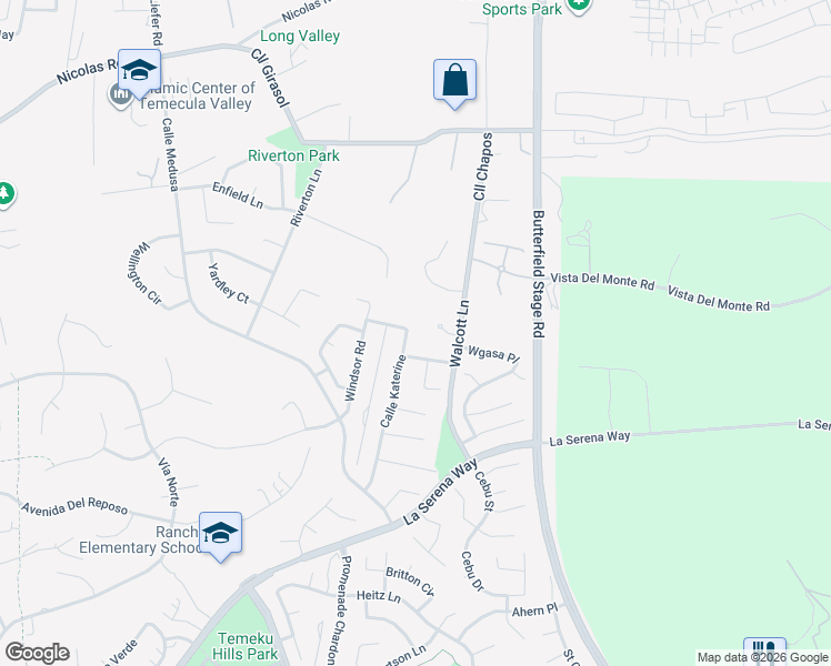 map of restaurants, bars, coffee shops, grocery stores, and more near 40406 Calle Katerine in Temecula