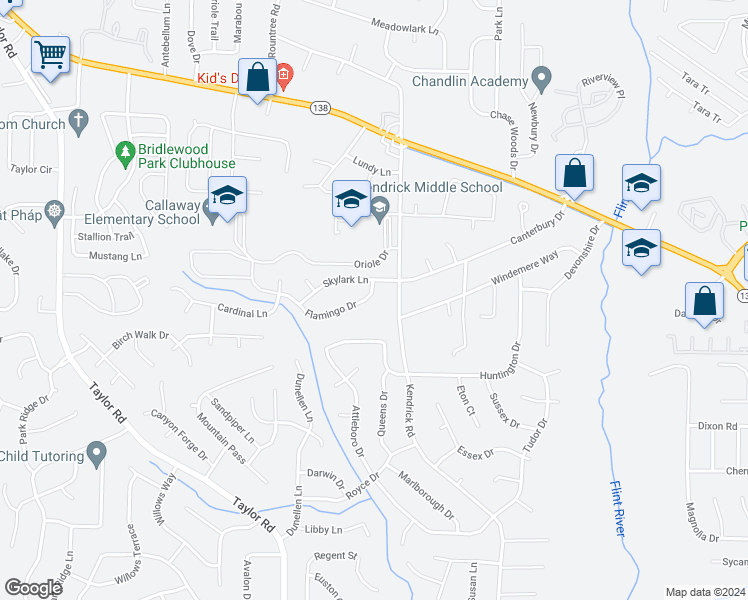 map of restaurants, bars, coffee shops, grocery stores, and more near 8143 Flamingo Drive in Jonesboro