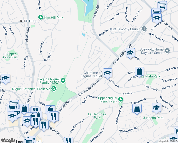 map of restaurants, bars, coffee shops, grocery stores, and more near 24381 Kings View in Laguna Niguel