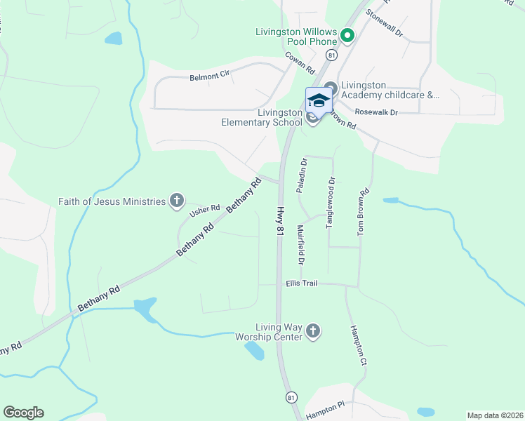 map of restaurants, bars, coffee shops, grocery stores, and more near 20 Glen Echo Drive in Covington