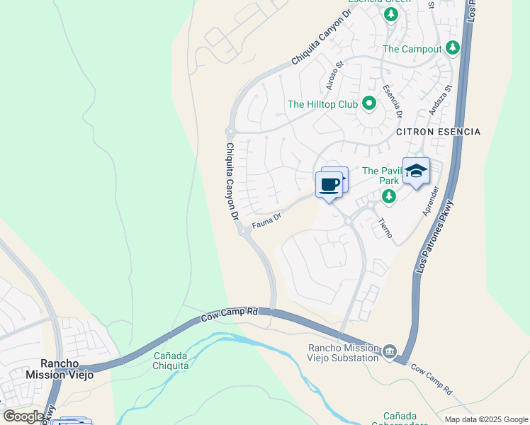 map of restaurants, bars, coffee shops, grocery stores, and more near 116 Cerrero Court in Ladera Ranch
