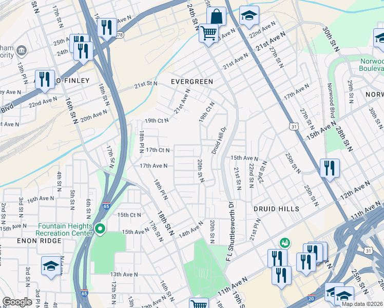 map of restaurants, bars, coffee shops, grocery stores, and more near 1907 Portage Avenue in Birmingham