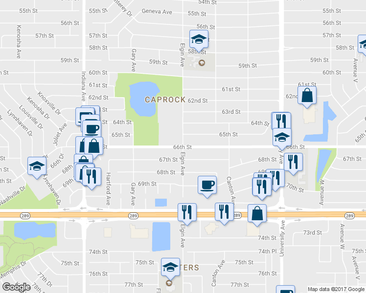 map of restaurants, bars, coffee shops, grocery stores, and more near 6599 Elgin Avenue in Lubbock