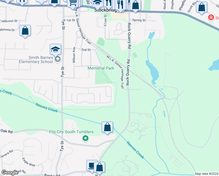 map of restaurants, bars, coffee shops, grocery stores, and more near 154 Misty Ridge Trail in Stockbridge