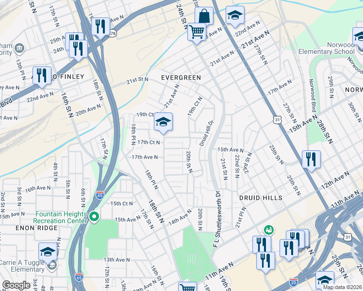 map of restaurants, bars, coffee shops, grocery stores, and more near 1907 Portage Avenue in Birmingham