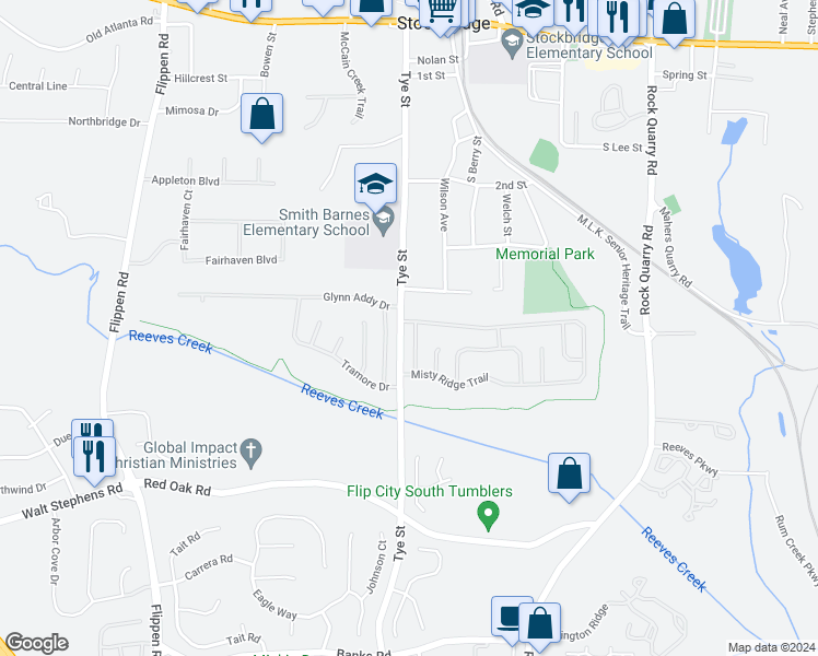 map of restaurants, bars, coffee shops, grocery stores, and more near 300 Breezy Hill Walk in Stockbridge