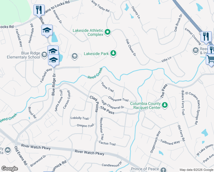 map of restaurants, bars, coffee shops, grocery stores, and more near 294 Yuma Trail in Martinez