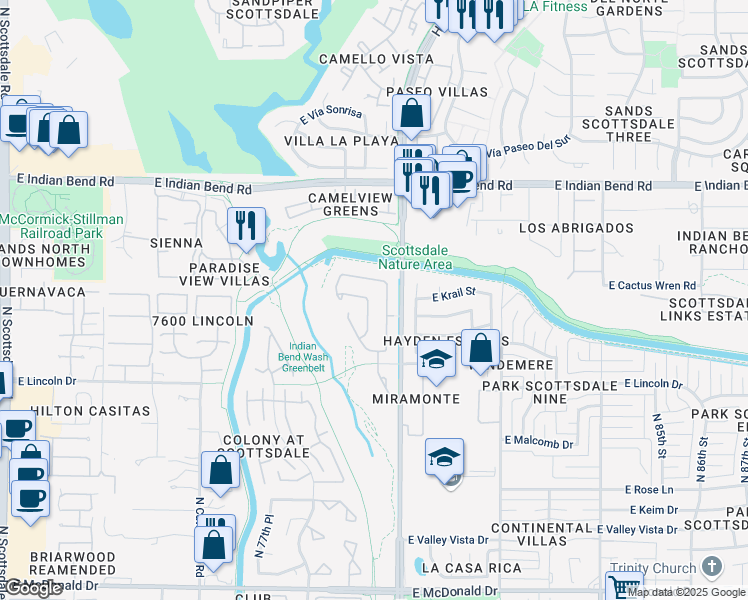 map of restaurants, bars, coffee shops, grocery stores, and more near 6747 North 78th Place in Scottsdale