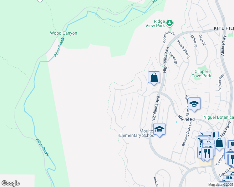 map of restaurants, bars, coffee shops, grocery stores, and more near 12 San Simeon in Laguna Niguel