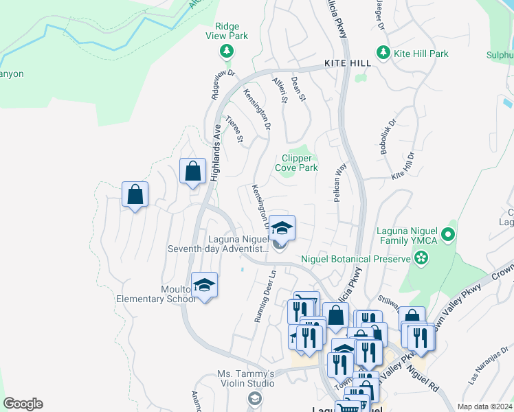 map of restaurants, bars, coffee shops, grocery stores, and more near 29546 Sedgewick Circle in Laguna Niguel