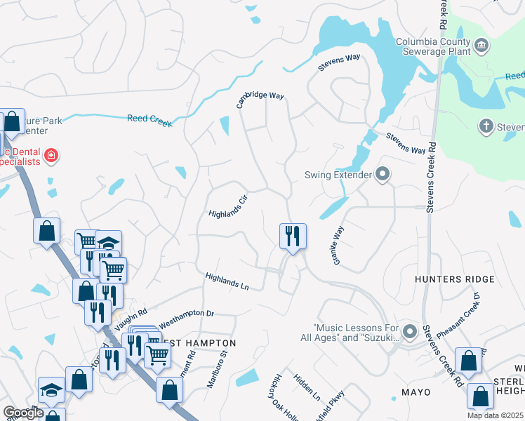 map of restaurants, bars, coffee shops, grocery stores, and more near 3513 Wakefield Court in Augusta