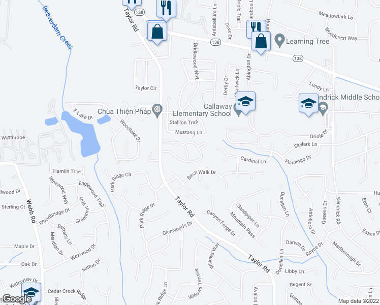 map of restaurants, bars, coffee shops, grocery stores, and more near 2603 Brooks Crossing in Riverdale