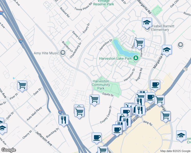 map of restaurants, bars, coffee shops, grocery stores, and more near 40473 Corrigan Place in Temecula
