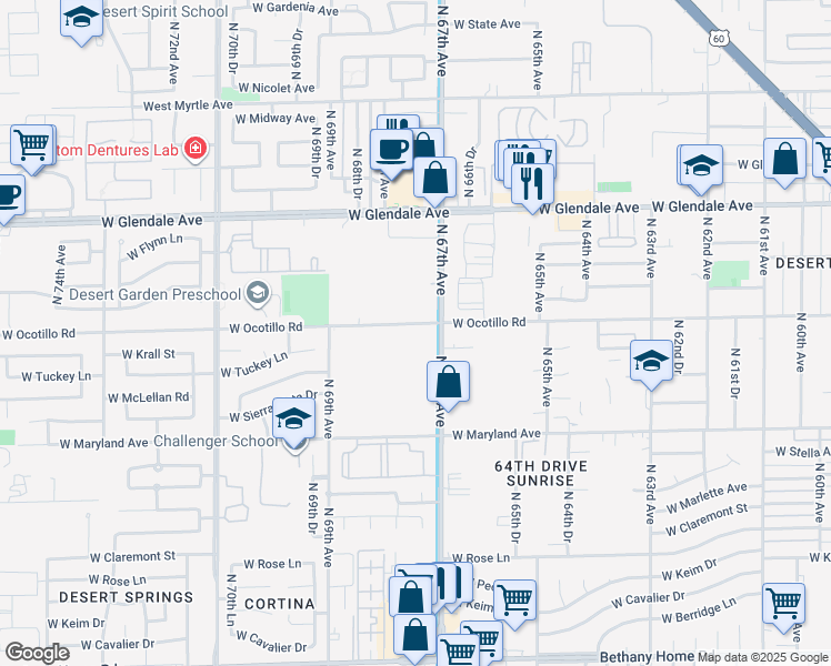 map of restaurants, bars, coffee shops, grocery stores, and more near 6801 North 67th Avenue in Glendale