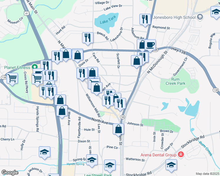 map of restaurants, bars, coffee shops, grocery stores, and more near 106 Gloria Drive in Jonesboro