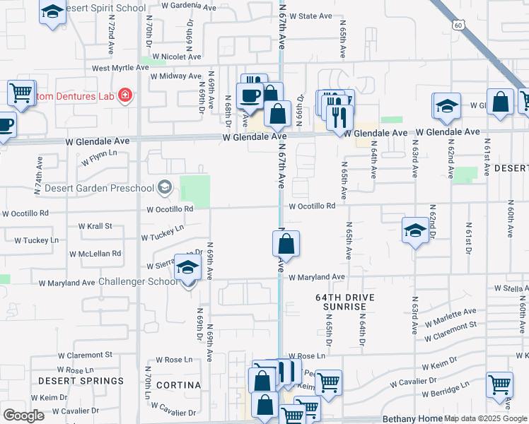 map of restaurants, bars, coffee shops, grocery stores, and more near 6801 North 67th Avenue in Glendale