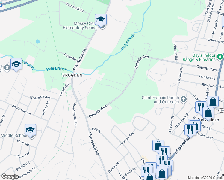 map of restaurants, bars, coffee shops, grocery stores, and more near 640 Celeste Avenue in North Augusta