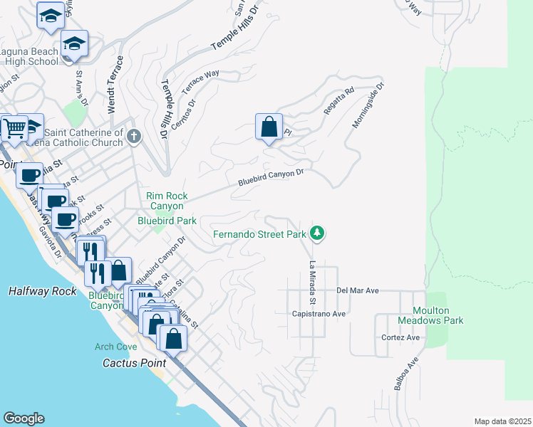 map of restaurants, bars, coffee shops, grocery stores, and more near 951 Summit Drive in Laguna Beach