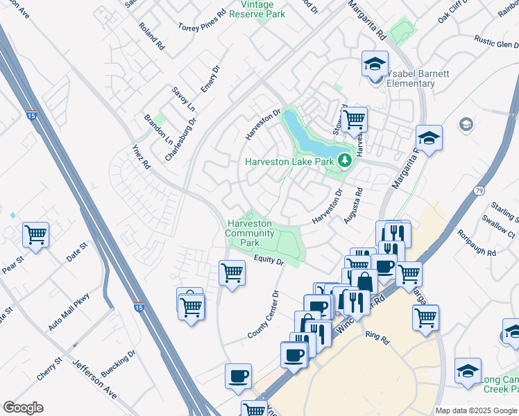 map of restaurants, bars, coffee shops, grocery stores, and more near 40365 Trenton Court in Temecula