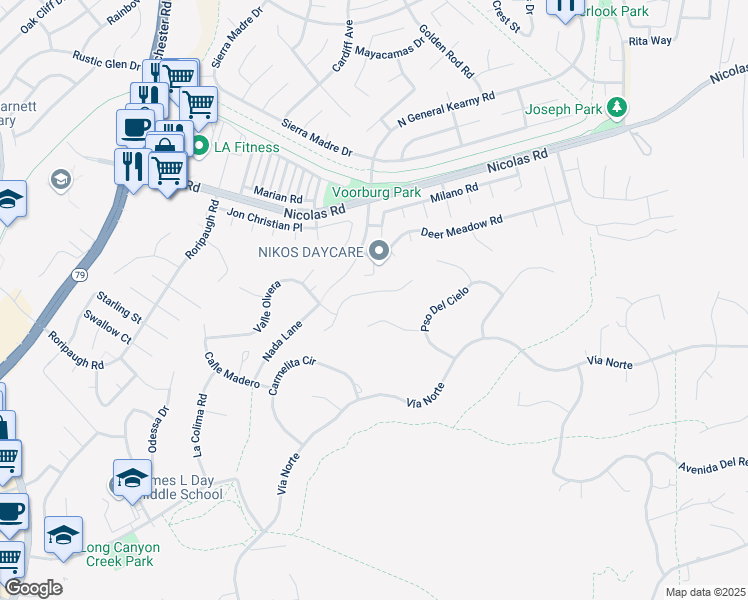map of restaurants, bars, coffee shops, grocery stores, and more near 30195 Corte Coelho in Temecula