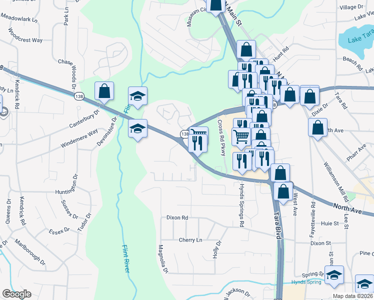 map of restaurants, bars, coffee shops, grocery stores, and more near 620 North Avenue in Jonesboro