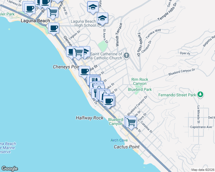 map of restaurants, bars, coffee shops, grocery stores, and more near 426 Brooks Street in Laguna Beach