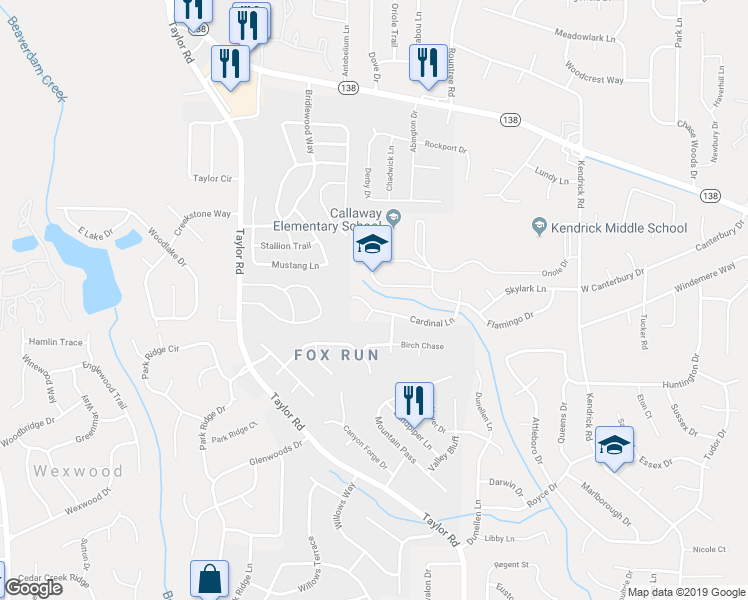 map of restaurants, bars, coffee shops, grocery stores, and more near 129 Cardinal Lane in Jonesboro