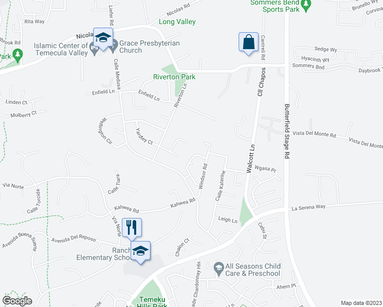 map of restaurants, bars, coffee shops, grocery stores, and more near 40467 Clear Light Road in Temecula