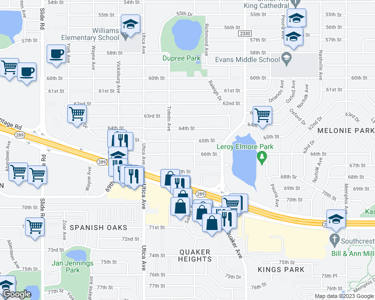 map of restaurants, bars, coffee shops, grocery stores, and more near 4606 66th Street in Lubbock