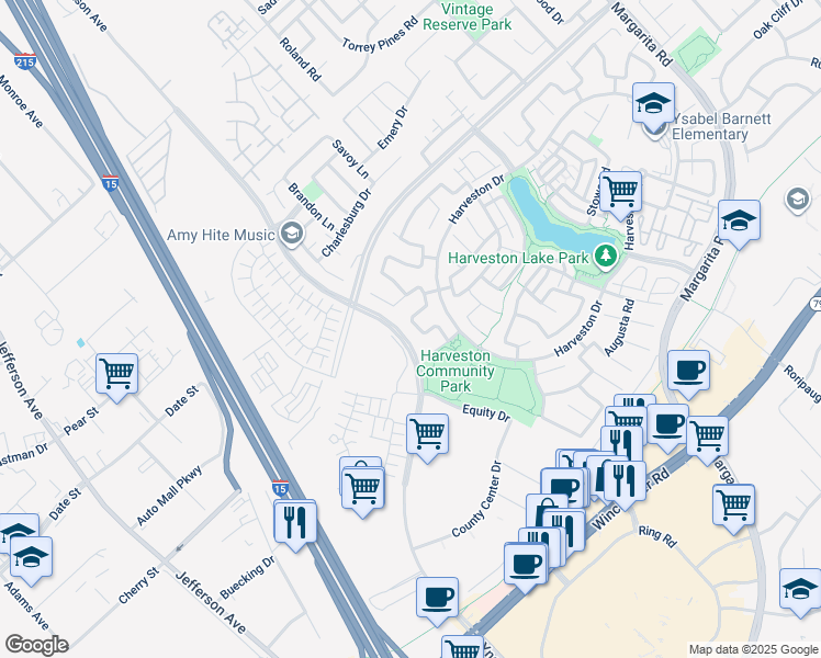 map of restaurants, bars, coffee shops, grocery stores, and more near 40425 Corrigan Place in Temecula