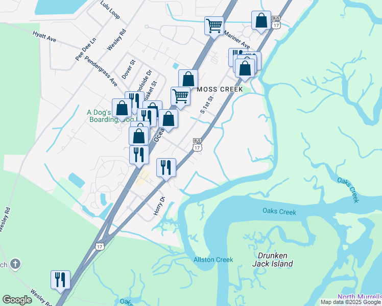 map of restaurants, bars, coffee shops, grocery stores, and more near 5147 U.S. 17 Business in Murrells Inlet